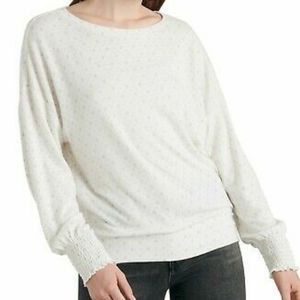 Lucky Brand Printed Smocked-Sleeve Top Cream